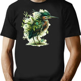 Green Heron T-Shirt - Retro Graphic Tee for Men & Women - Black