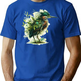 Green Heron T-Shirt - Retro Graphic Tee for Men & Women - Blue
