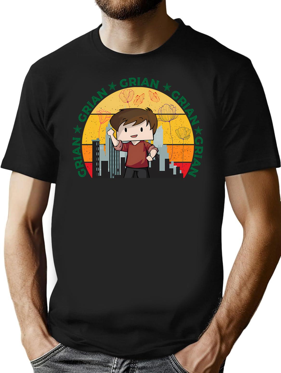 Grian T-Shirt - Retro Graphic Tee for Men & Women - Black