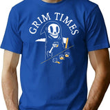 Grim Times T-Shirt - Retro Graphic Tee for Men & Women - Blue