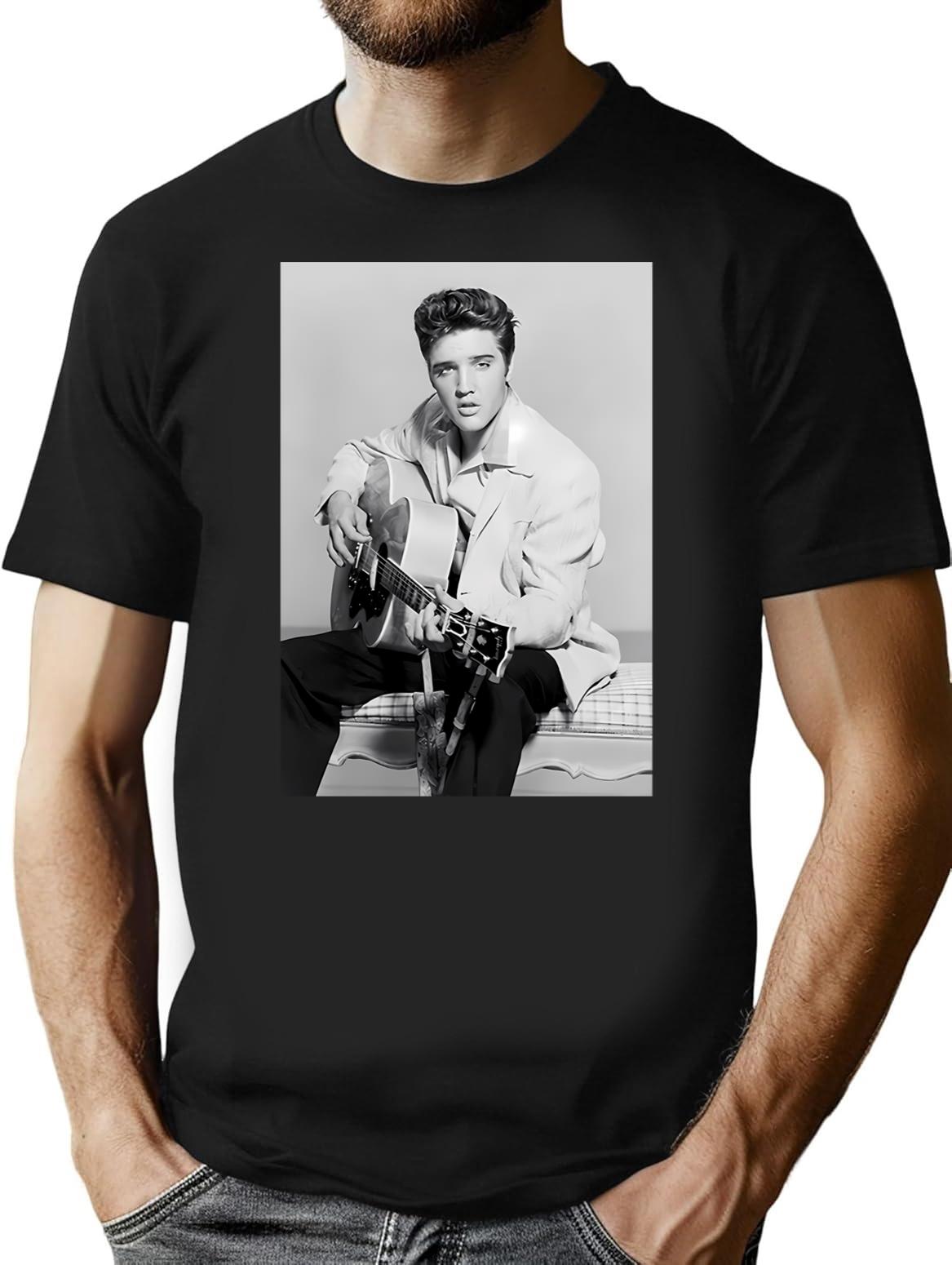 Guitar Fashion Presley Poster T-Shirt - Retro Graphic Tee for Men & Women - Black