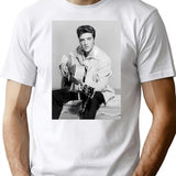 Guitar Fashion Presley Poster T-Shirt - Retro Graphic Tee for Men & Women - White
