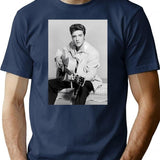 Guitar Fashion Presley Poster T-Shirt - Retro Graphic Tee for Men & Women - Navy