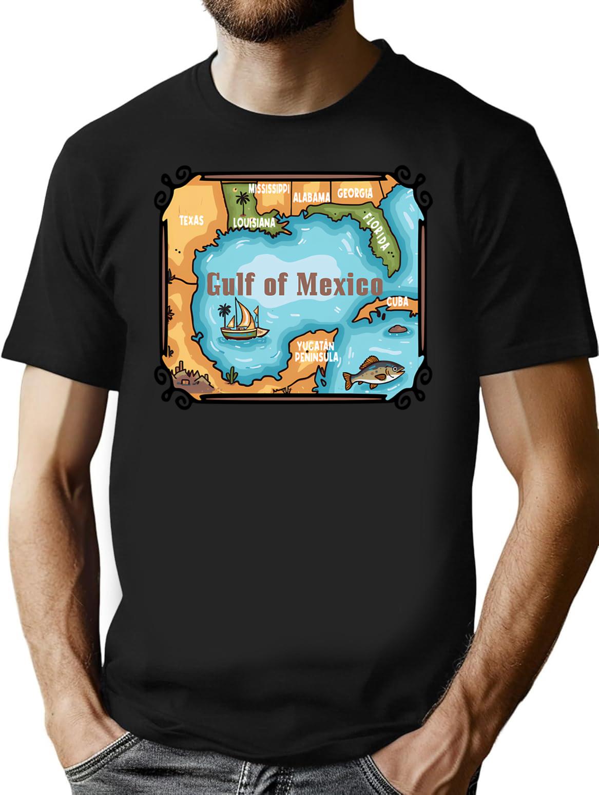 Gulf Of Mexico T-Shirt - Retro Graphic Tee for Men & Women - Black