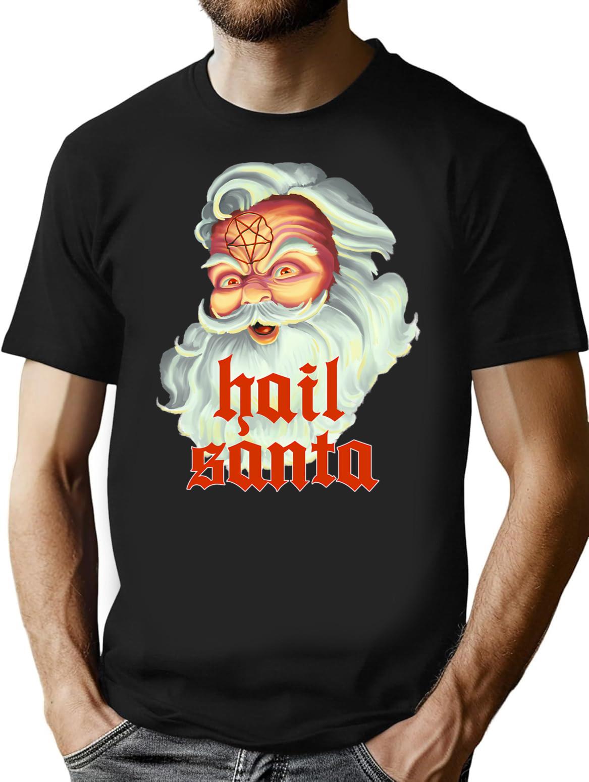 Hail Santa (1) T-Shirt - Retro Graphic Tee for Men & Women - Black