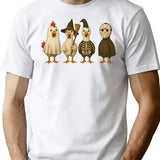 Halloween Chicken Costume Squad T-Shirt - Retro Graphic Tee for Men & Women - White