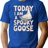 Halloween Shopping Spooky Goose T-Shirt - Retro Graphic Tee for Men & Women - Blue