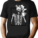Halloween Skeleton Drinking Coffee Funny T-Shirt - Sarcastic Humor Graphic Tee - Black