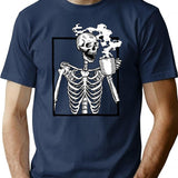 Halloween Skeleton Drinking Coffee Funny T-Shirt - Sarcastic Humor Graphic Tee - Navy