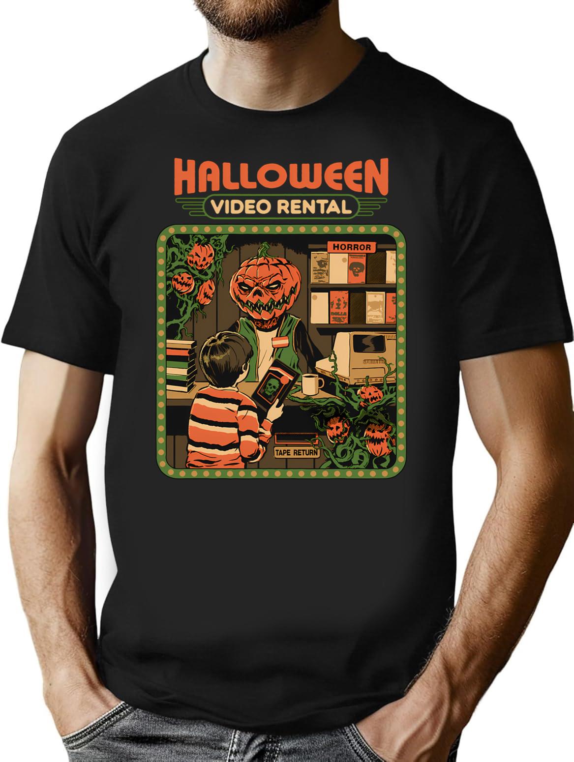 Halloween Video Rental T-Shirt - Retro Graphic Tee for Men & Women - Black