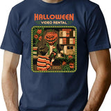 Halloween Video Rental T-Shirt - Retro Graphic Tee for Men & Women - Navy
