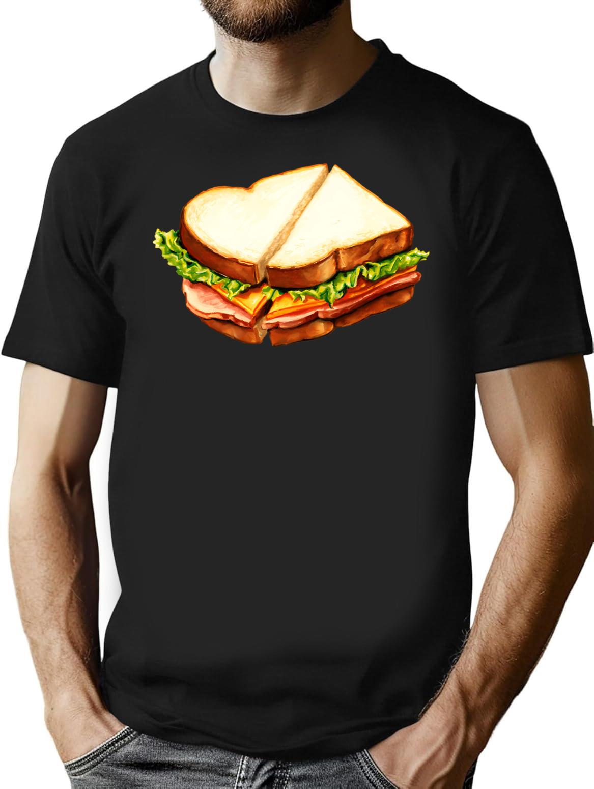 Ham Sandwich Pattern T-Shirt - Retro Graphic Tee for Men & Women - Black