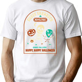 Happy Happy Halloween T-Shirt - Retro Graphic Tee for Men & Women - White