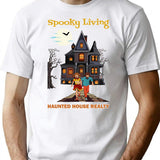 Haunted House Realty T-Shirt - Retro Graphic Tee for Men & Women - White