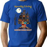 Haunted House Realty T-Shirt - Retro Graphic Tee for Men & Women - Blue