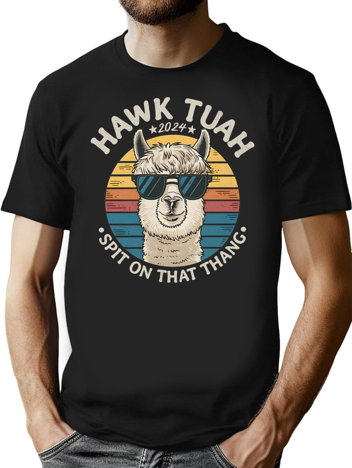 Hawk Tuah Retro Llama T-Shirt - Black