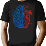Heart And Brain T-Shirt - Retro Graphic Tee for Men & Women - Black