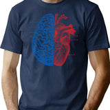 Heart And Brain T-Shirt - Retro Graphic Tee for Men & Women - Navy