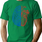 Heart And Brain T-Shirt - Retro Graphic Tee for Men & Women - Green