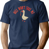 Hell Won't Take Me T-Shirt - Retro Graphic Tee for Men & Women - Navy