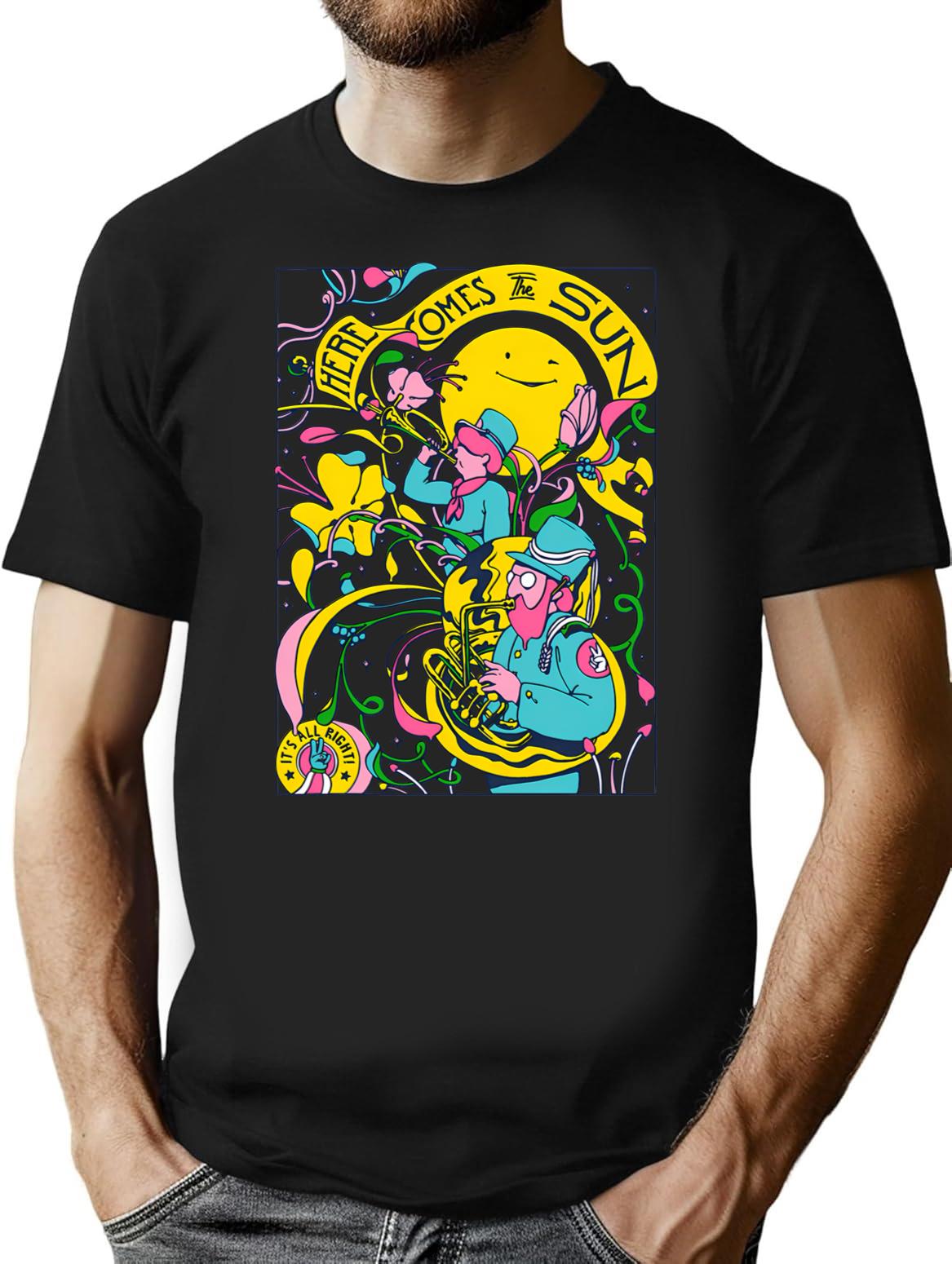 Here Comes The Sun T-Shirt - Retro Graphic Tee for Men & Women - Black