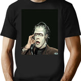 Herman Munster At The Radio T-Shirt - Retro Graphic Tee for Men & Women - Black