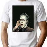 Herman Munster At The Radio T-Shirt - Retro Graphic Tee for Men & Women - White