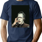 Herman Munster At The Radio T-Shirt - Retro Graphic Tee for Men & Women - Navy
