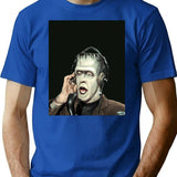 Herman Munster At The Radio T-Shirt - Retro Graphic Tee for Men & Women - Blue