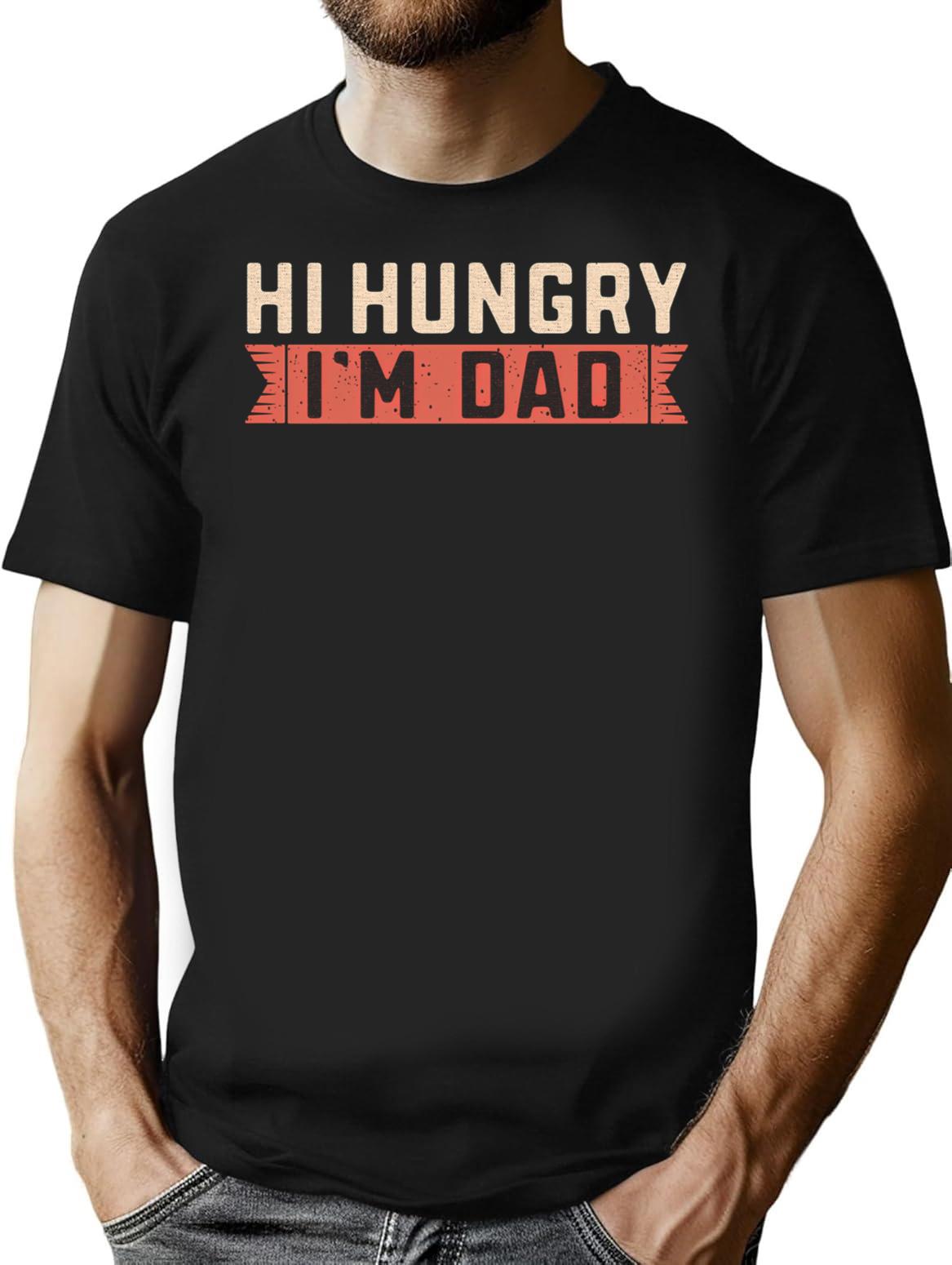 Hi Hungry I'm Dad Vintage Letters Funny Hungry Dad Joke T-Shirt - Black