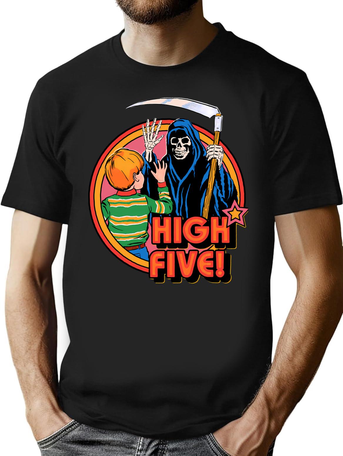 High Five T-Shirt - Retro Graphic Tee for Men & Women - Black