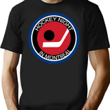 Hockey Night In Montreal Logo. Funny Father's Day Gift. Retro Canadian Habs Canadiens Canada Parody. T-Shirt - Black