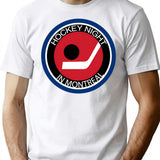 Hockey Night In Montreal Logo. Funny Father's Day Gift. Retro Canadian Habs Canadiens Canada Parody. T-Shirt - White