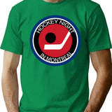 Hockey Night In Montreal Logo. Funny Father's Day Gift. Retro Canadian Habs Canadiens Canada Parody. T-Shirt - Green