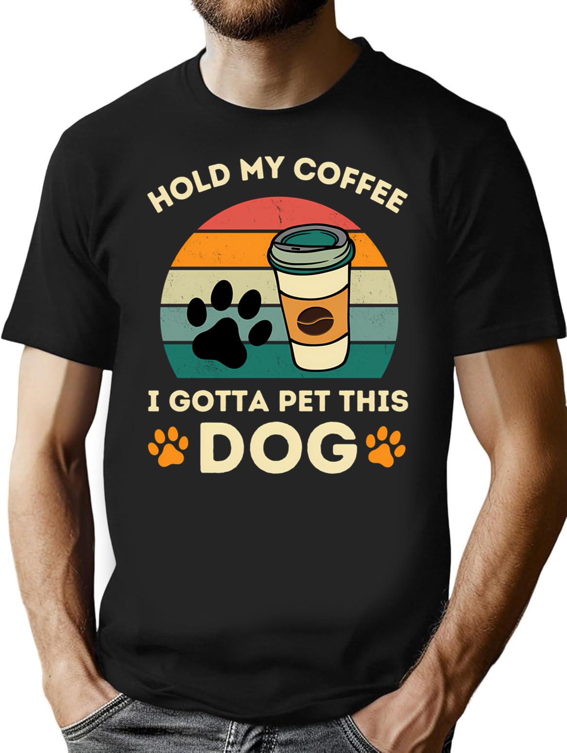 Hold My Coffee I Gotta Pet This Dog Vintage Sunset Dog Person Veterinarian T-Shirt - Black