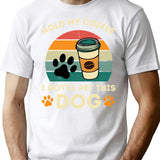 Hold My Coffee I Gotta Pet This Dog Vintage Sunset Dog Person Veterinarian T-Shirt - White
