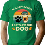 Hold My Coffee I Gotta Pet This Dog Vintage Sunset Dog Person Veterinarian T-Shirt - Green