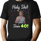 Holy Shit Lindsey Is 40 T-Shirt - Retro Graphic Tee for Men & Women - Black