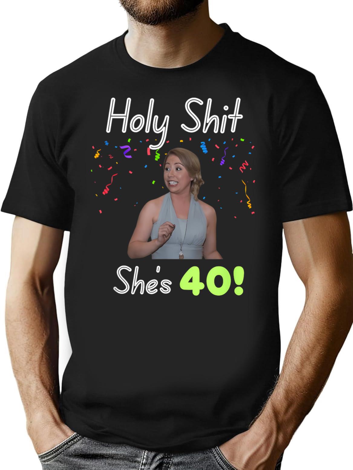 Holy Shit Lindsey Is 40 T-Shirt - Retro Graphic Tee for Men & Women - Black