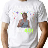 Holy Shit Lindsey Is 40 T-Shirt - Retro Graphic Tee for Men & Women - White