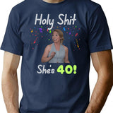 Holy Shit Lindsey Is 40 T-Shirt - Retro Graphic Tee for Men & Women - Navy