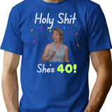 Holy Shit Lindsey Is 40 T-Shirt - Retro Graphic Tee for Men & Women - Blue