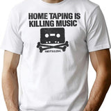 Home Taping Is Killing Music T-Shirt - Retro Graphic Tee for Men & Women - White