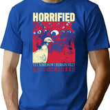 Horrified Pigeon T-Shirt - Retro Graphic Tee for Men & Women - Blue
