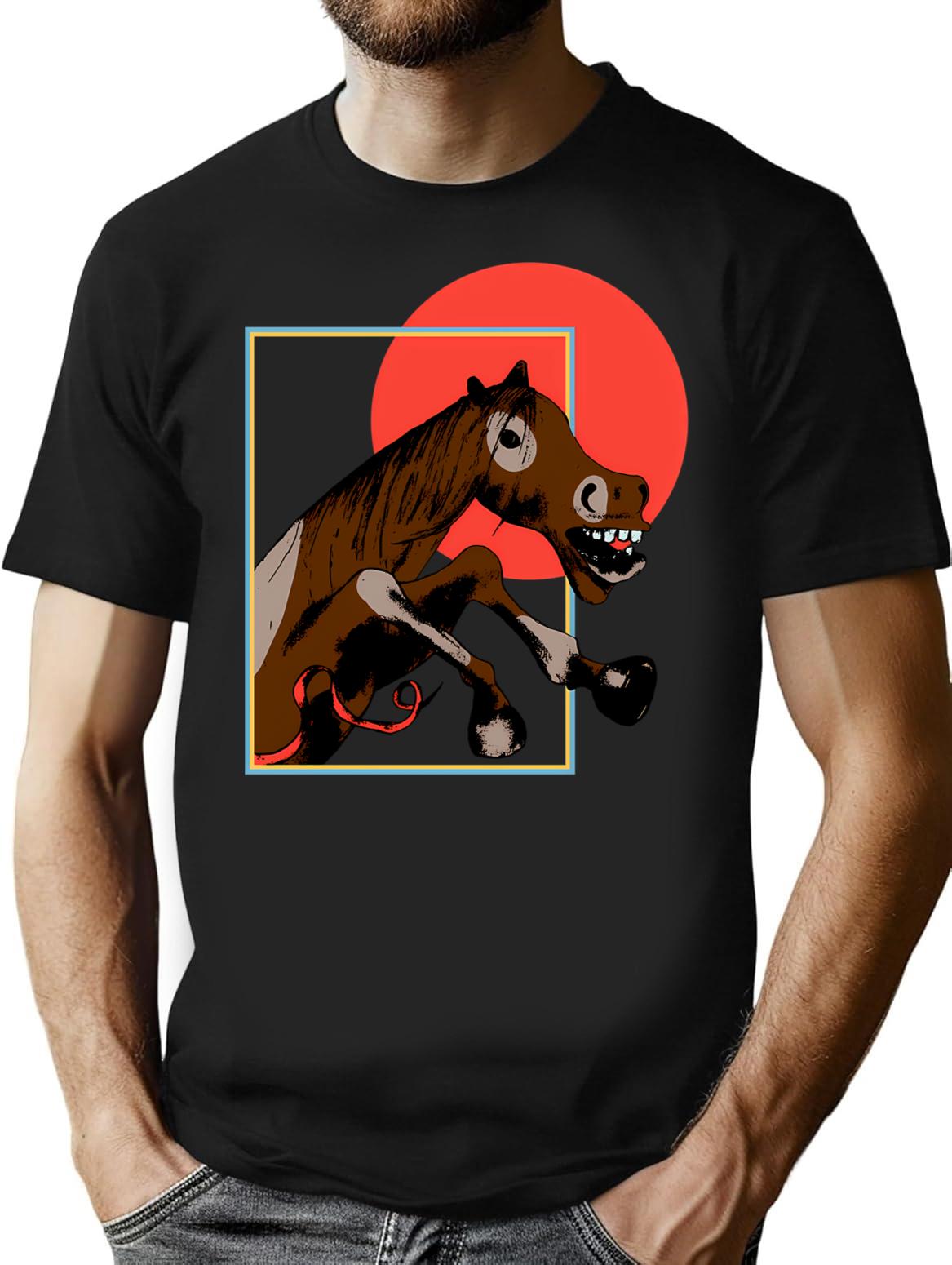 Horse T-Shirt - Retro Graphic Tee for Men & Women - Black