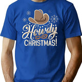 Howdy Western Christmas T-Shirt - Retro Graphic Tee for Men & Women - Blue