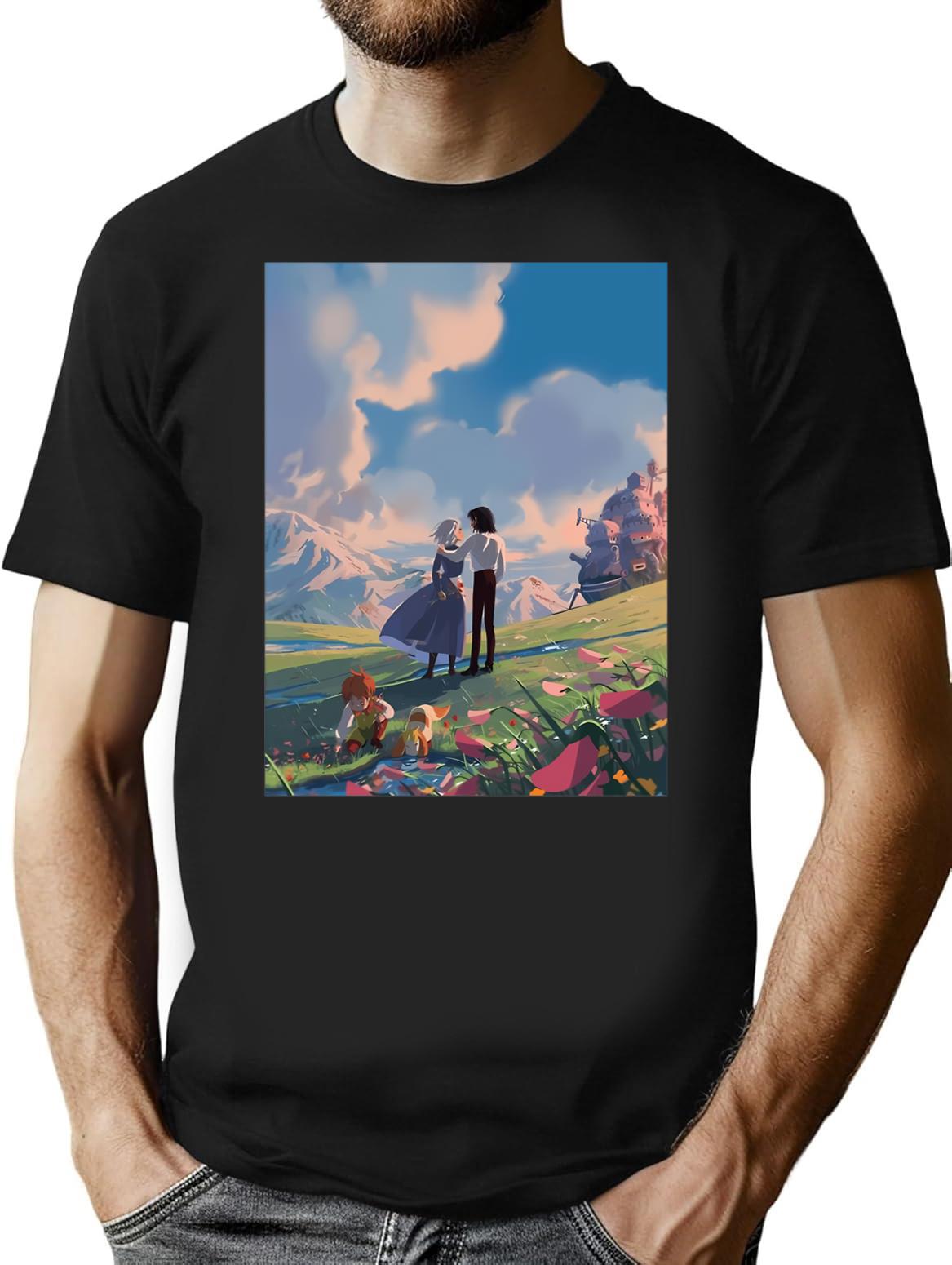 Howlx27s Moving Castle Classic T-Shirt - Retro Graphic Tee for Men & Women - Black