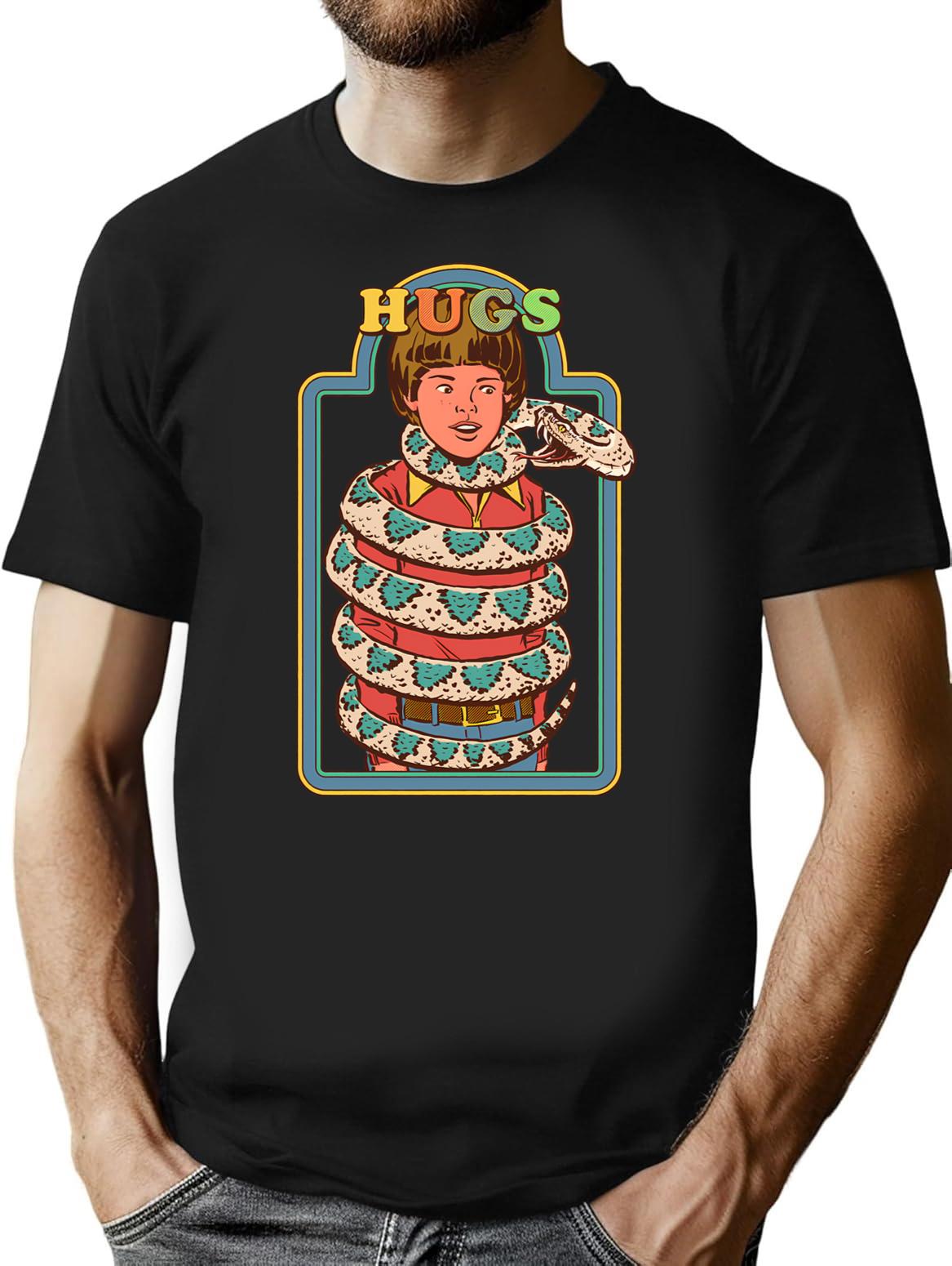 Hugsss T-Shirt - Retro Graphic Tee for Men & Women - Black
