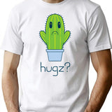 Hugz Cactus T-Shirt - Retro Graphic Tee for Men & Women - White
