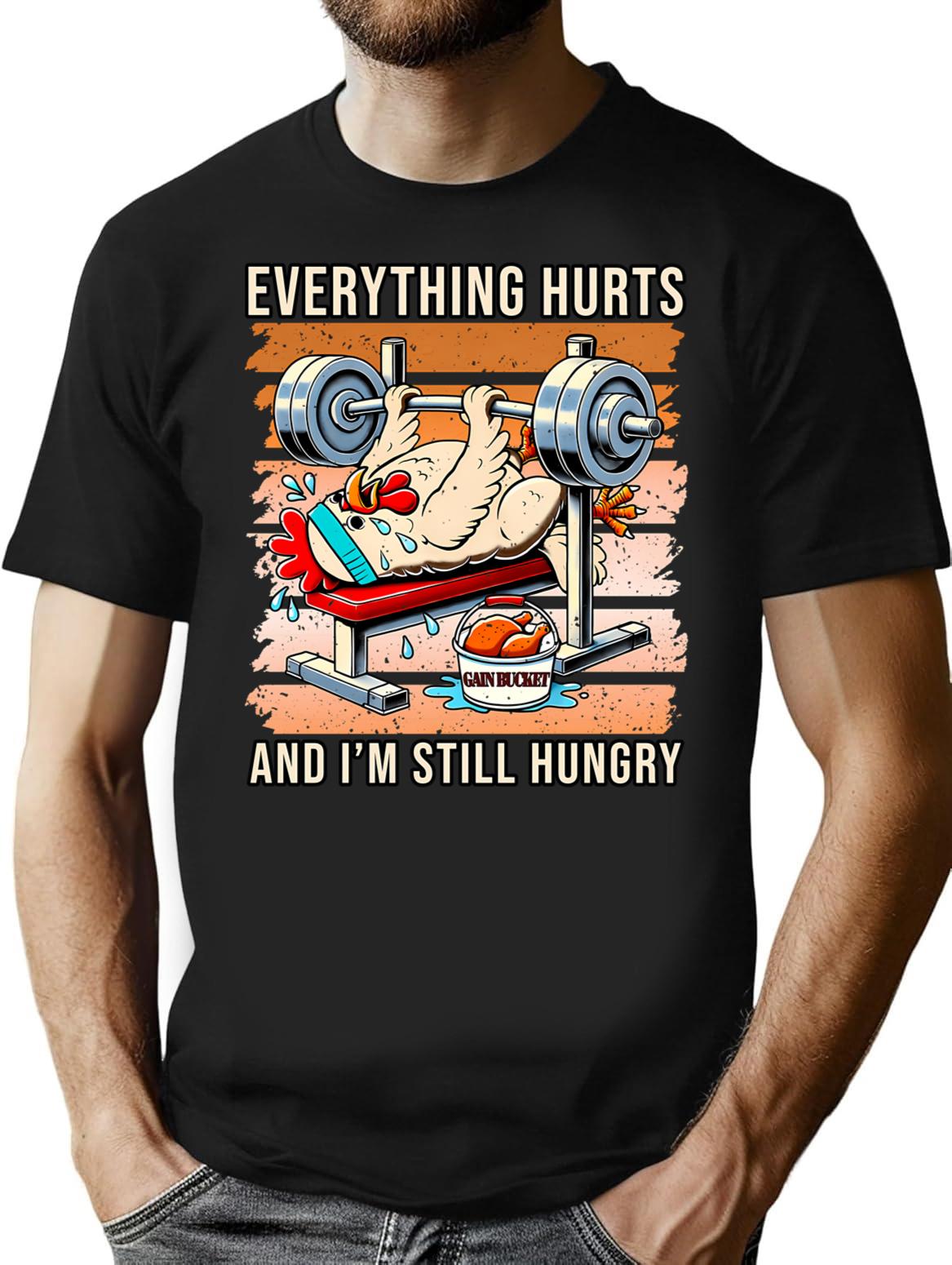 Hungry Chicken Bench Press Funny T-Shirt - Sarcastic Humor Graphic Tee - Black